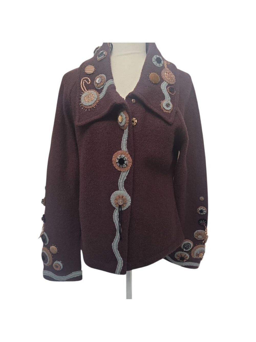 Embroidered CoVelo Chocolate Brown Women's Pea Coat Blazer Business Suit